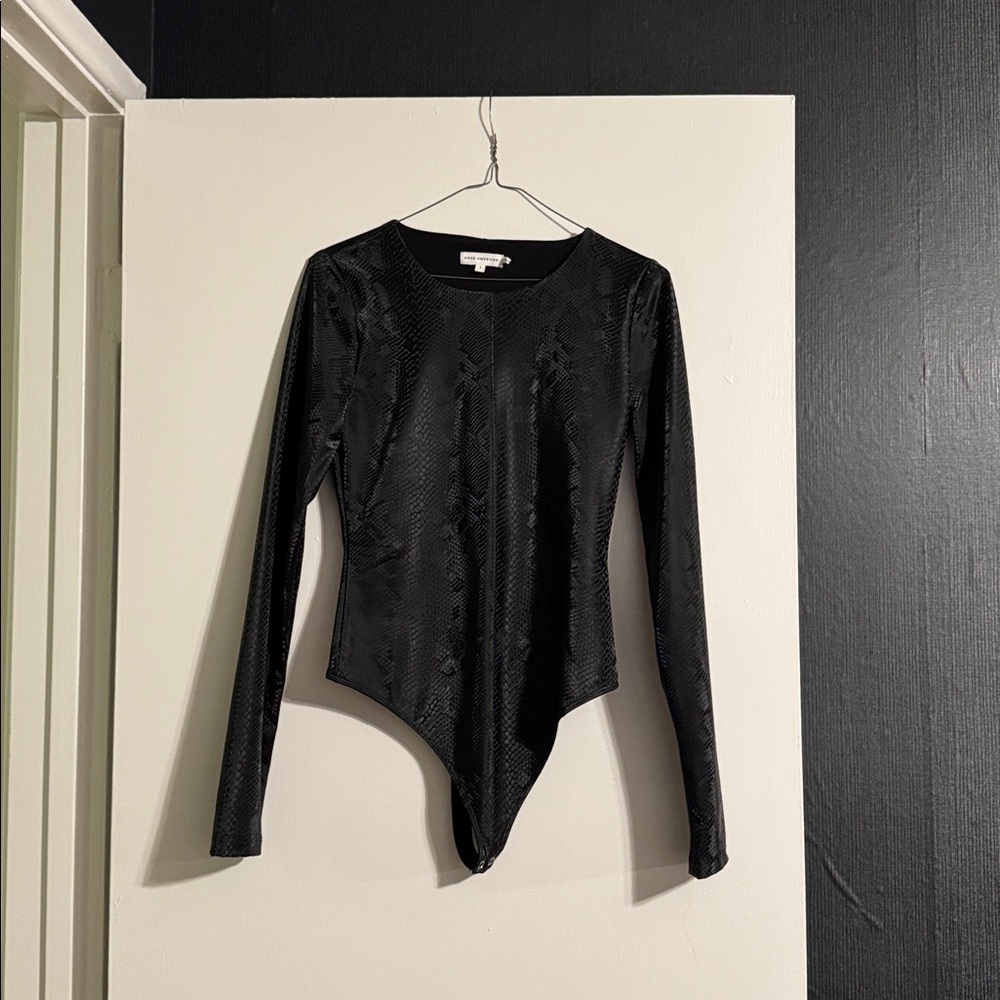 Good American Black Textured Bodysuit